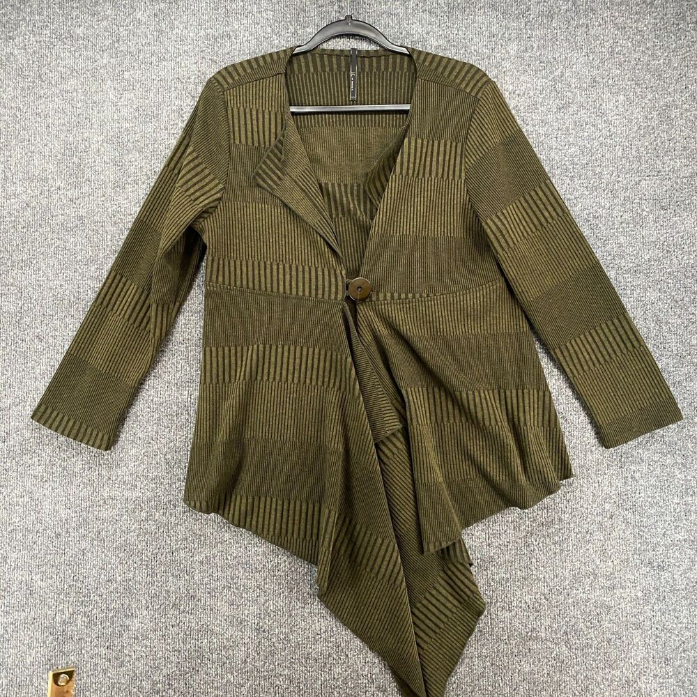 IC By Connie K Cardigan Sweater‎ Womens M Green Tunic Asymmetric Artsy Lagenlook
